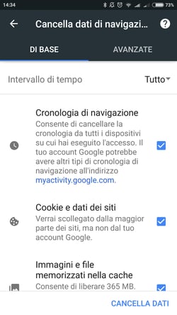 Impostazioni chrome android